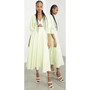 ASOS Edition Blouson Sleeve Midi Dress Womens 8 Pale Yellow Floral Textured